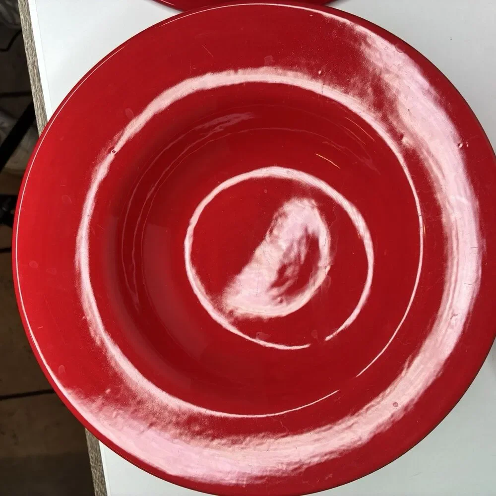 Pottery Barn Rimmed 10 1/4 In Pasta Soup Bowls Sausalito Cherry Red Set Of 4